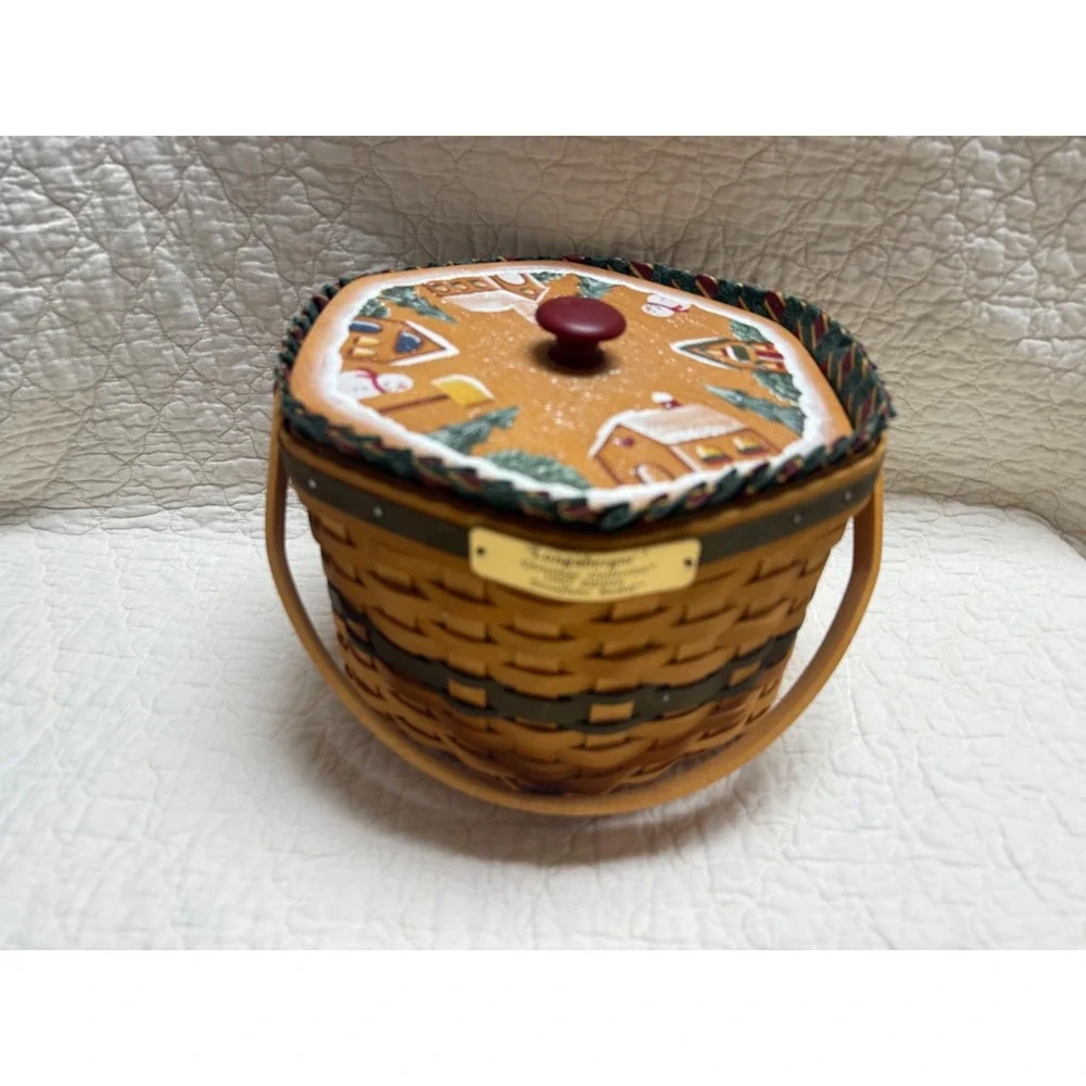 NEW Longaberger 1997 Christmas Collection Basket Painted Lid, Liner, protector